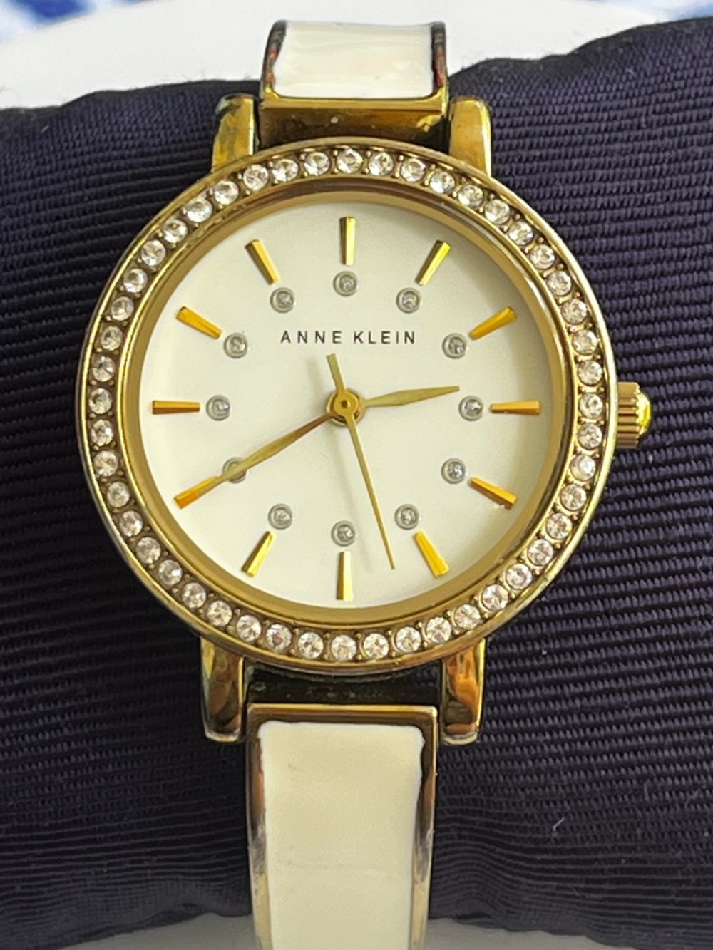 Anne Klein Gold white enamel & rhinestones watch new battery